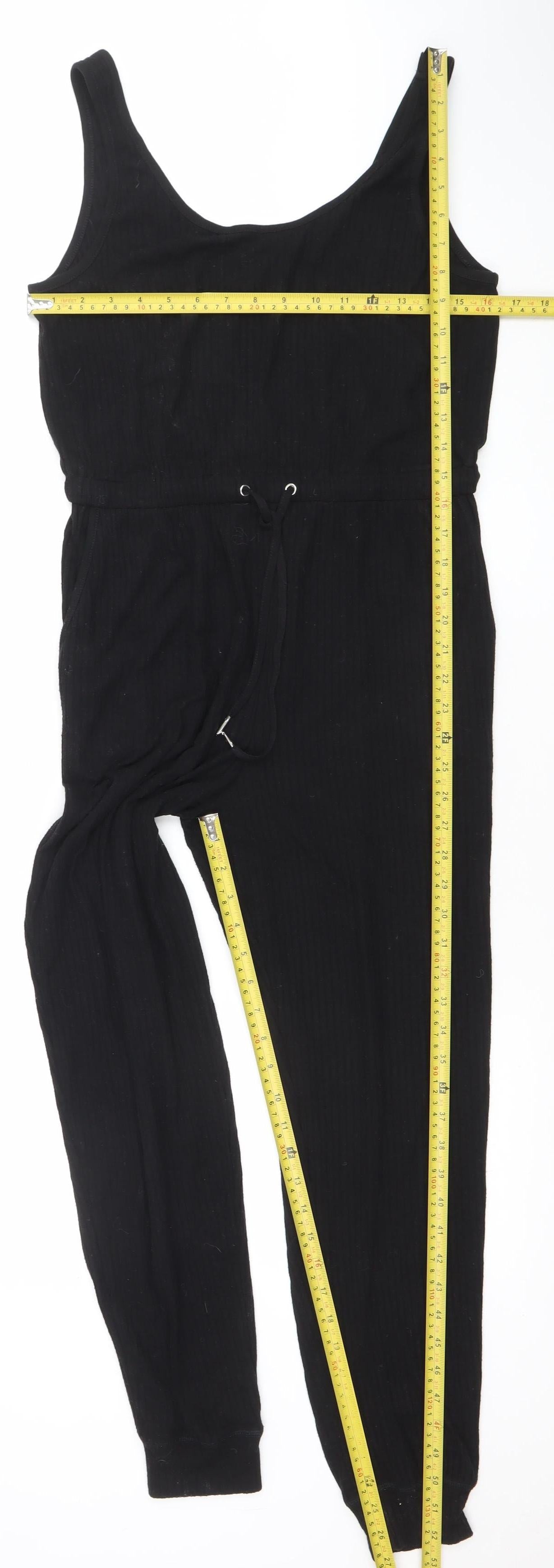 Topshop Women Black Sleeveless Jumpsuit Size M Drawstring Waist