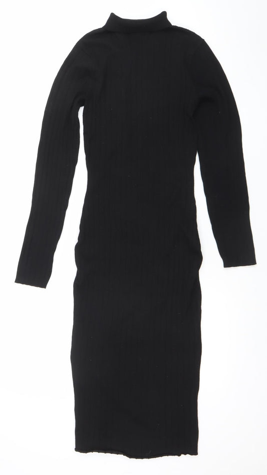 Maryia Fashion Women’s Black Knit Bodycon Midi Dress M