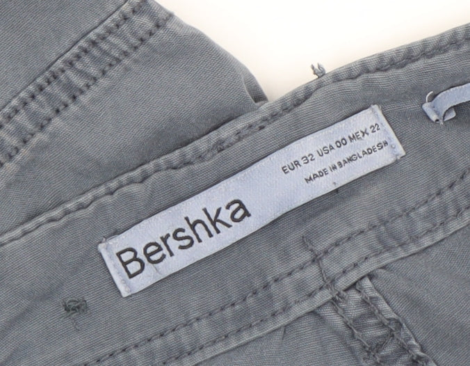 Bershka Women's Blue Cotton Cargo Trousers Size 4 Regular Fit