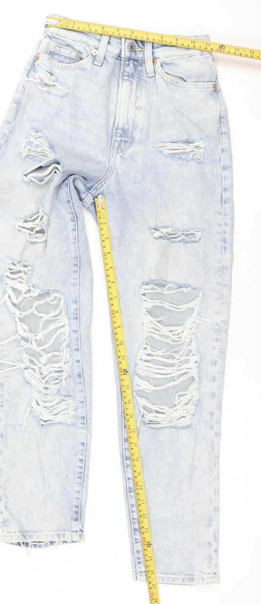 H&M Women’s Blue High Rise Distressed Mom Jeans Size 4