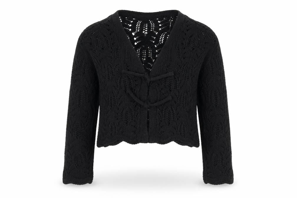Marks and Spencer Girls Black Crochet Tie Cardigan 4-5 Years