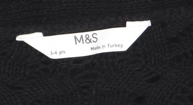 Marks and Spencer Girls Black Knit Tie Front Cardigan 3-4 Years