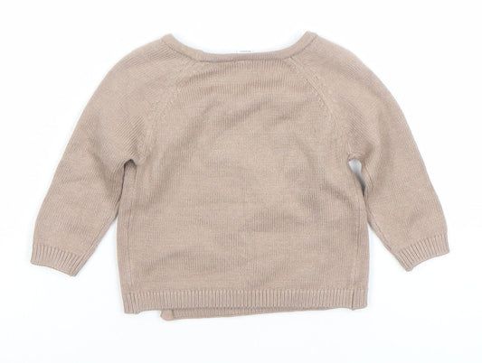 Marks and Spencer Beige Unisex Baby Jumper 3-6 Months Wrap Knit Pullover