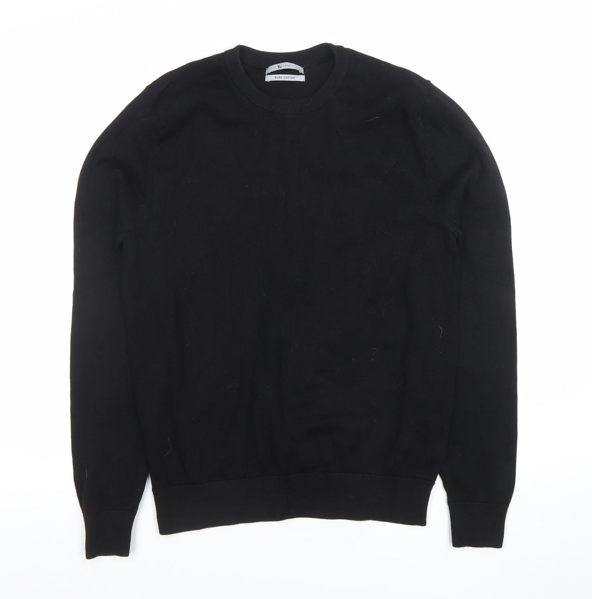 Tu Men’s Black Cotton Crew Neck Jumper Size S Regular Fit