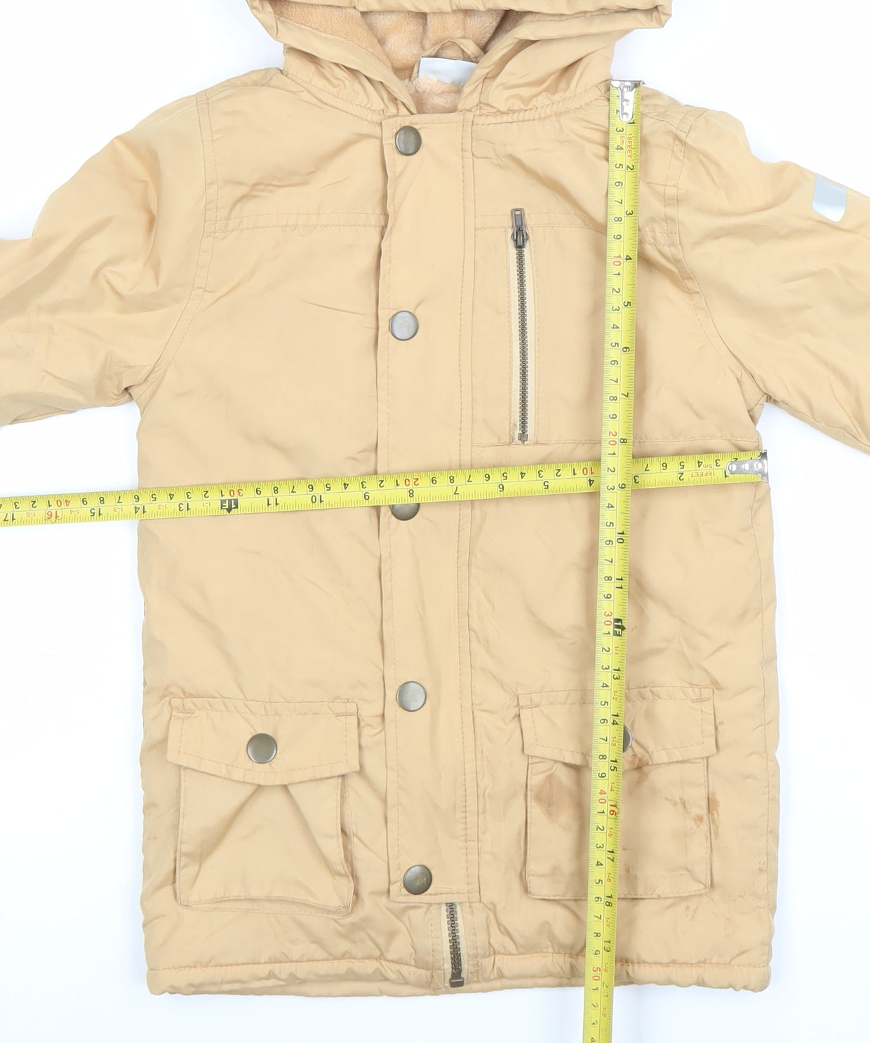 Mick Mack Boys Beige Hooded Parka Coat - Size 6 Years - Lined Winter Jacket