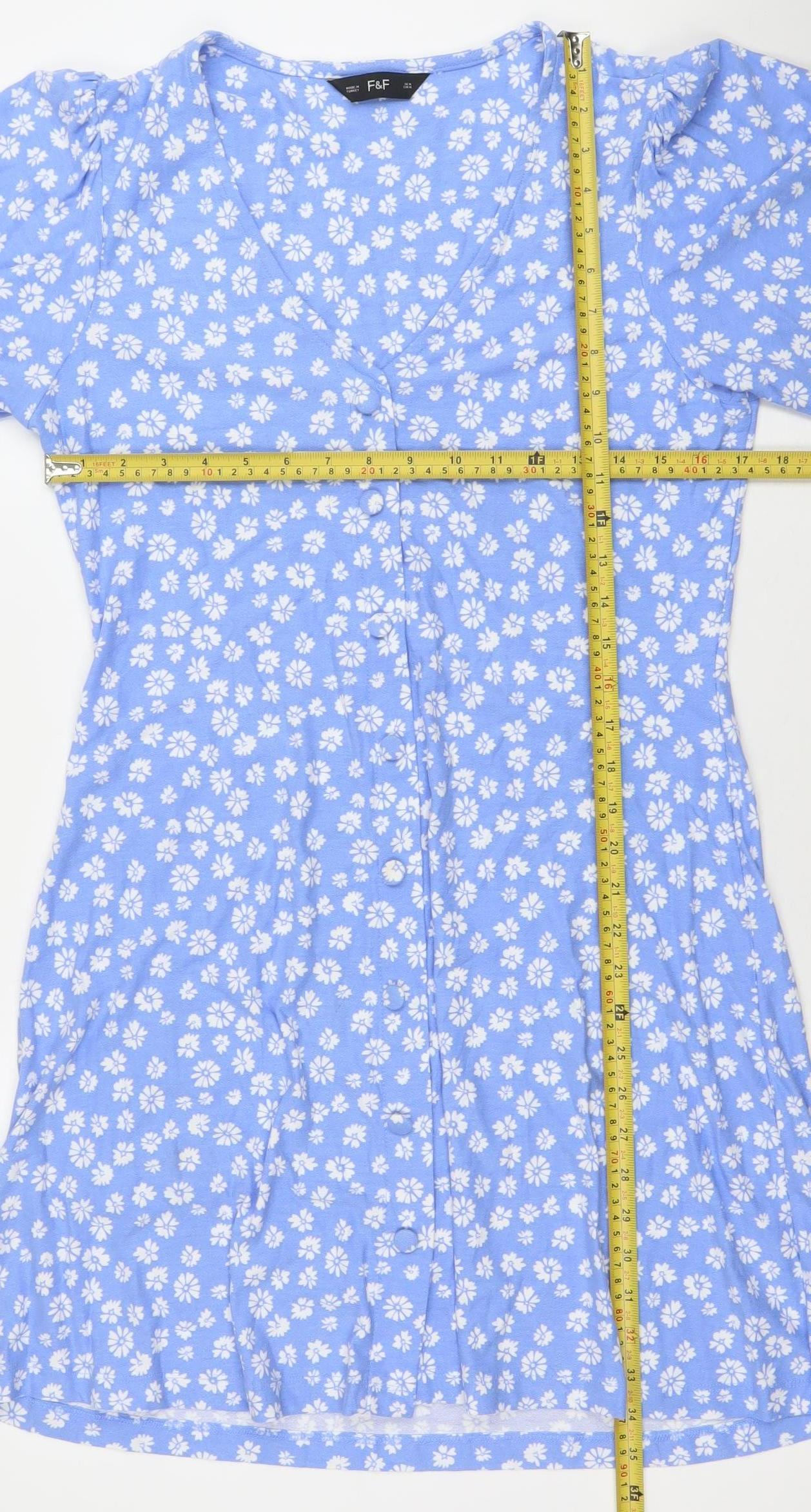 F&F Womens Blue Floral Fit & Flare Knee Length Dress M