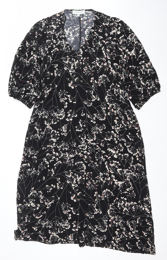 Carolyn Donnelly Women’s Black Floral Midi Shift Dress Size 14