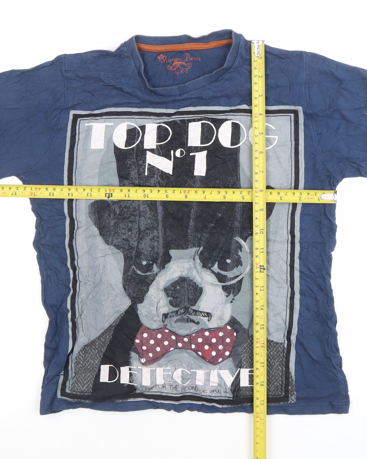 Manor Born Boys Blue Cotton Graphic Top Dog Detective T-Shirt 10-11 Years