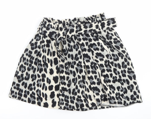 Zara Women's Black Animal Print Paperbag Shorts Size S