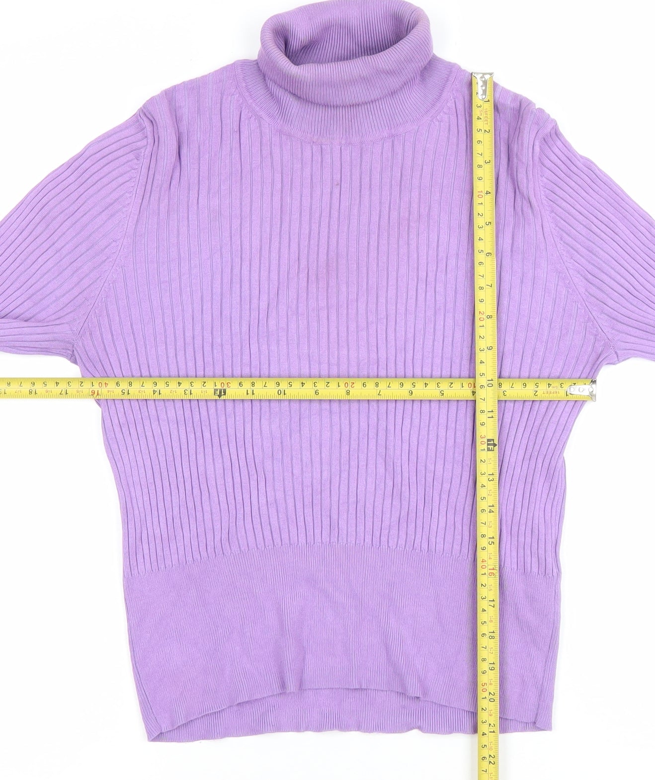 ZARA Women's Purple Roll Neck Ribbed Knit Jumper Size L