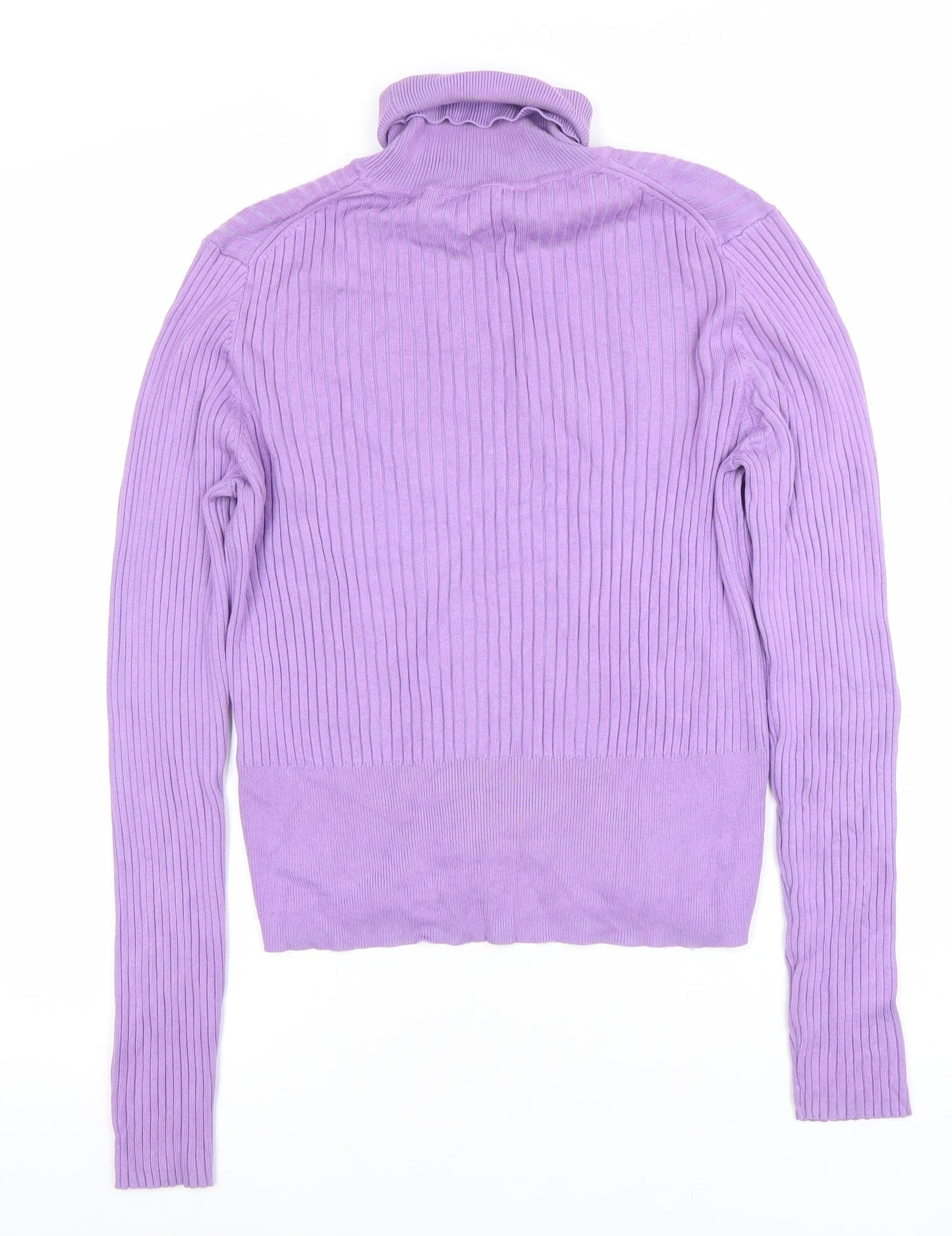 ZARA Women's Purple Roll Neck Ribbed Knit Jumper Size L
