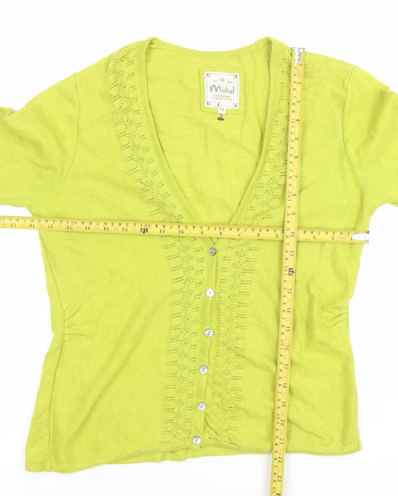 Mistral Women's Green Cotton Knit V-Neck Cardigan Size 12
