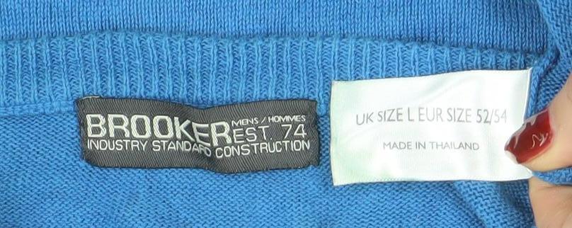 Brook Taverner Men's Blue Cotton V-Neck Jumper Size L