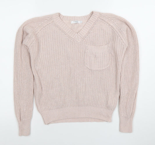 Tiffosi Women Pink V-Neck Chunky Knit Acrylic Cotton Jumper Size S