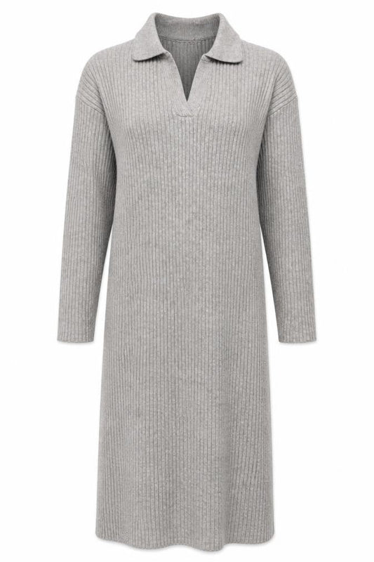 Nasty Gal Women Grey Ribbed Knit Long Sleeve Midi Sweater Dress UK 4