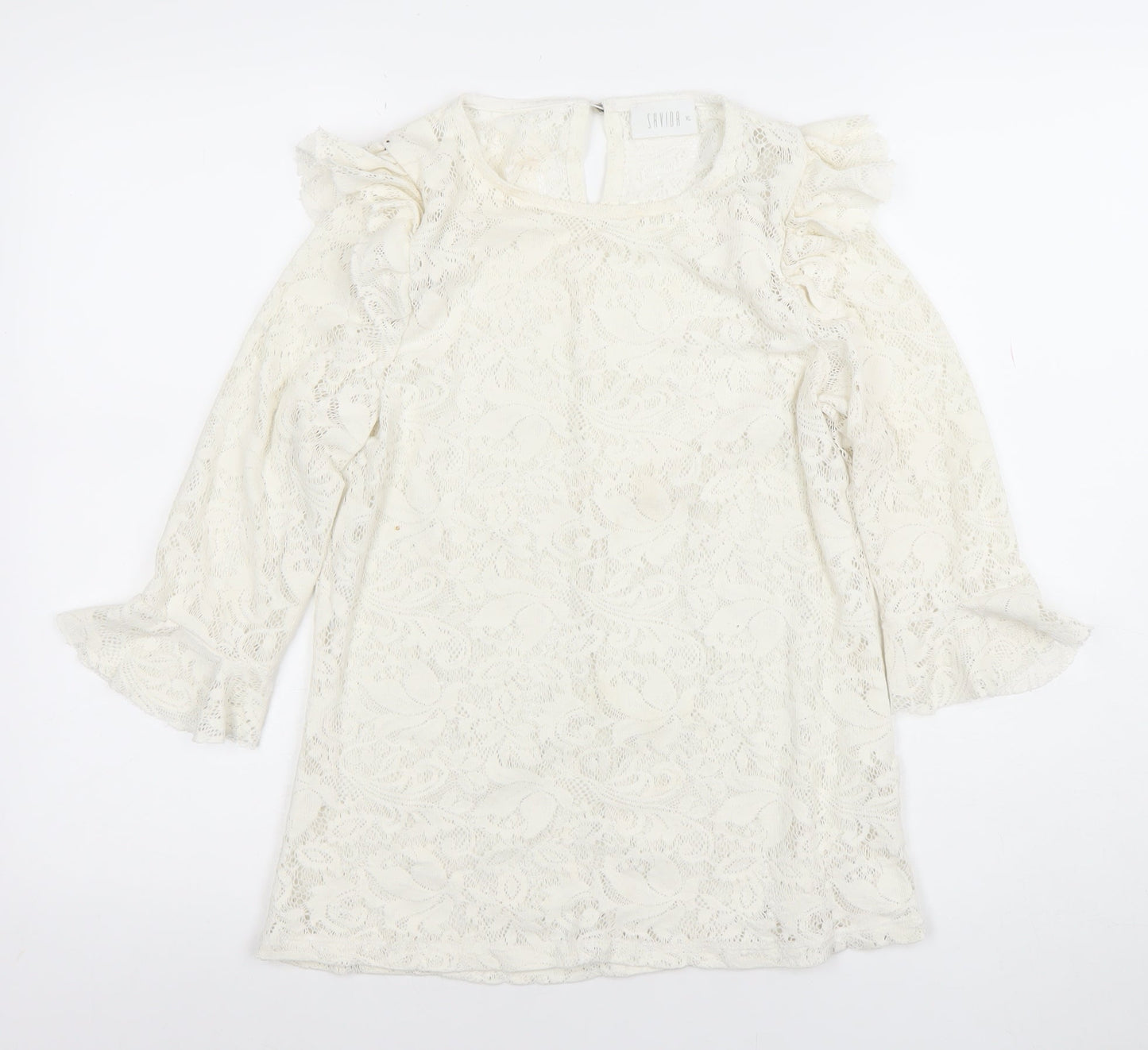 Savior Women's Ivory Lace Ruffle Long Sleeve Tunic Blouse XL