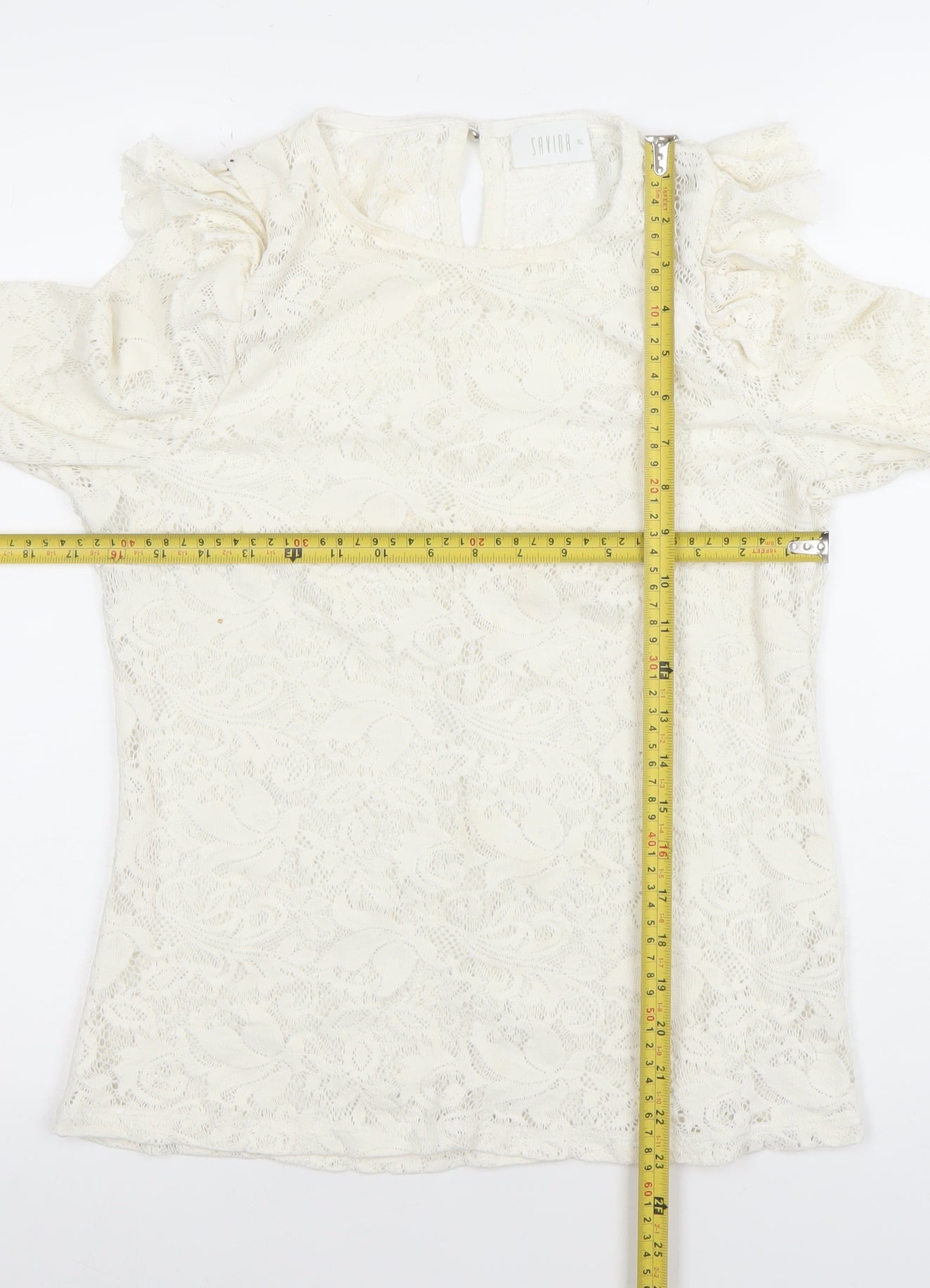 Savior Women's Ivory Lace Ruffle Long Sleeve Tunic Blouse XL