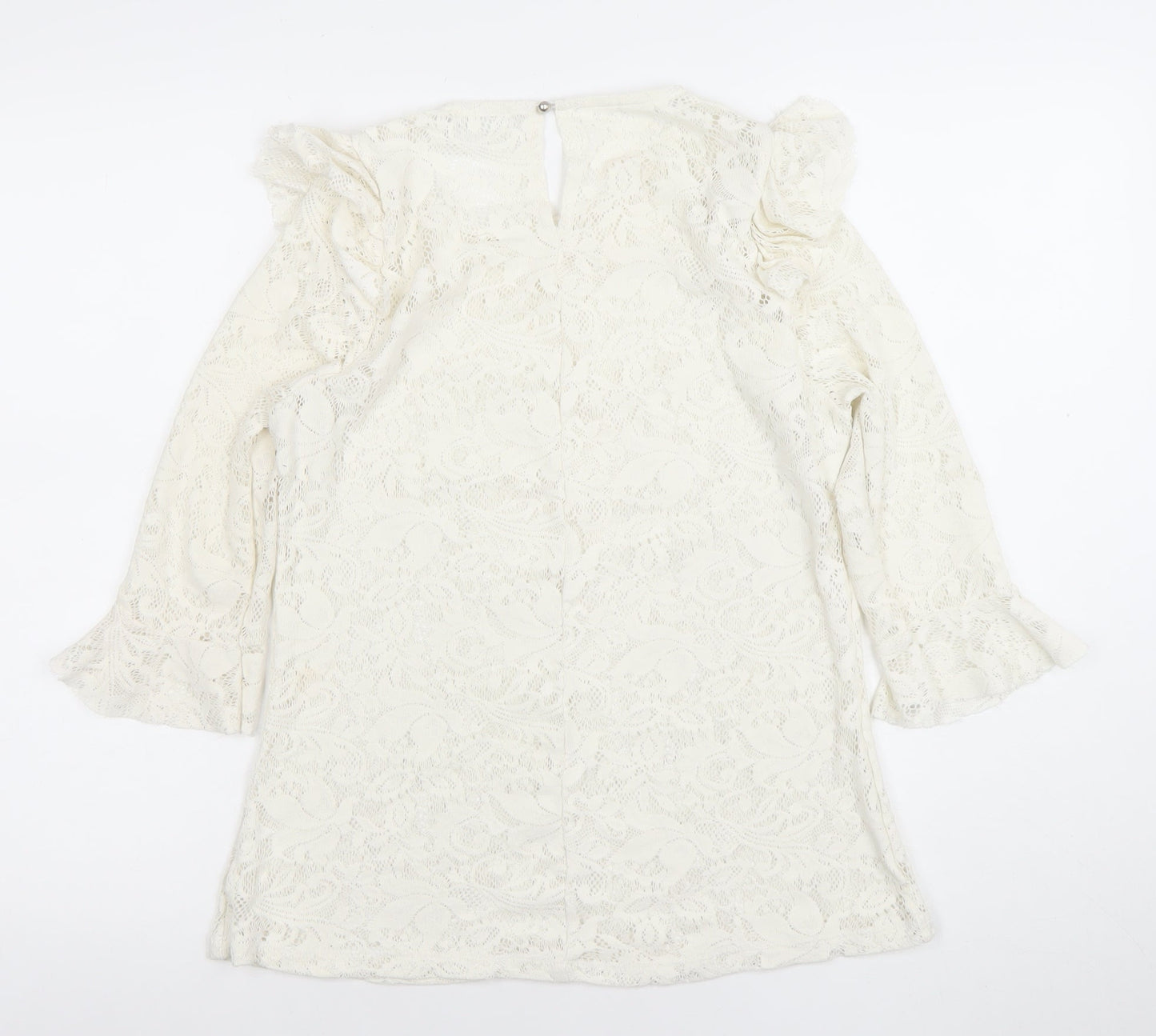Savior Women's Ivory Lace Ruffle Long Sleeve Tunic Blouse XL