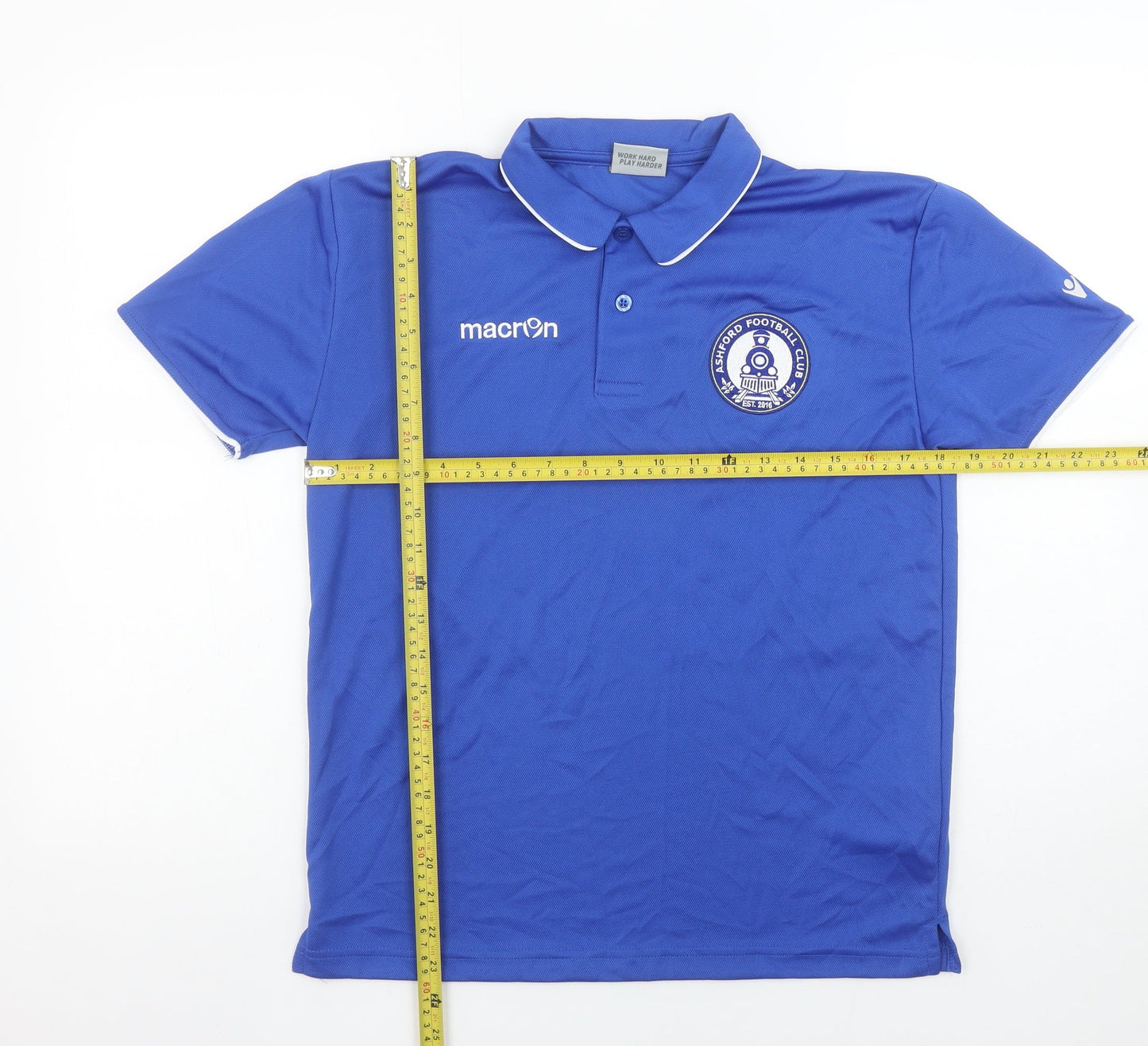 Macron Men's Blue S Football Polo Shirt Ashford FC Embroidered Badge