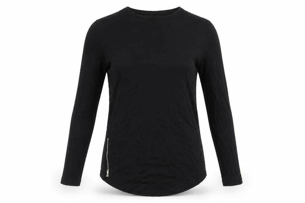 Your Turn Women's Black Long Sleeve Zip Detail Cotton T-Shirt M
