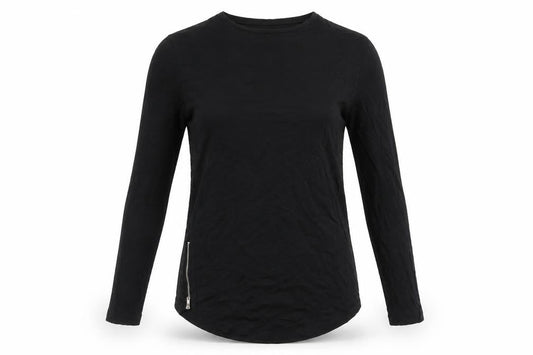 Your Turn Women's Black Long Sleeve Zip Detail Cotton T-Shirt M