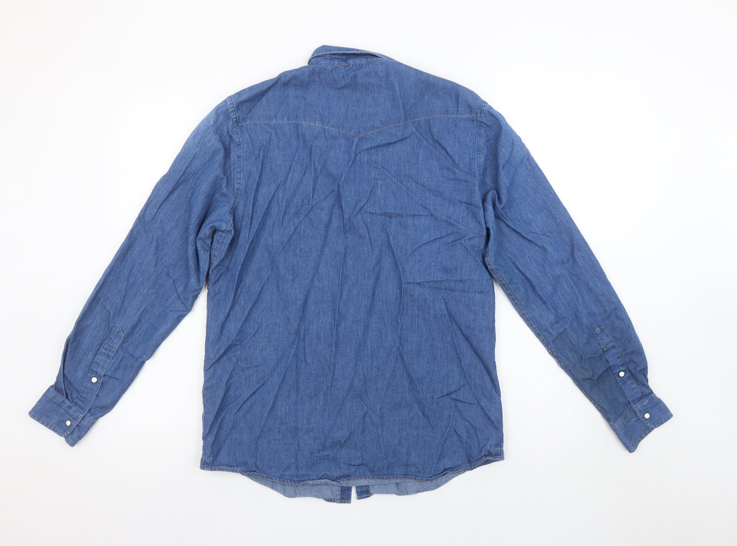 Markup Men Blue Denim Long Sleeve Western Button-Up Shirt L