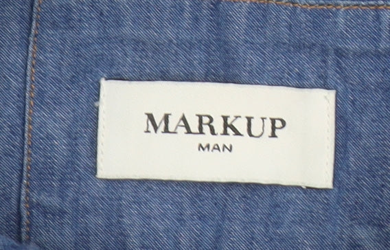 Markup Men Blue Denim Long Sleeve Western Button-Up Shirt L