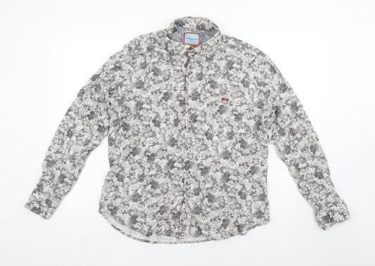 Dario Beltran Men's Grey Floral Slim Fit Long Sleeve Button-Up Shirt XL