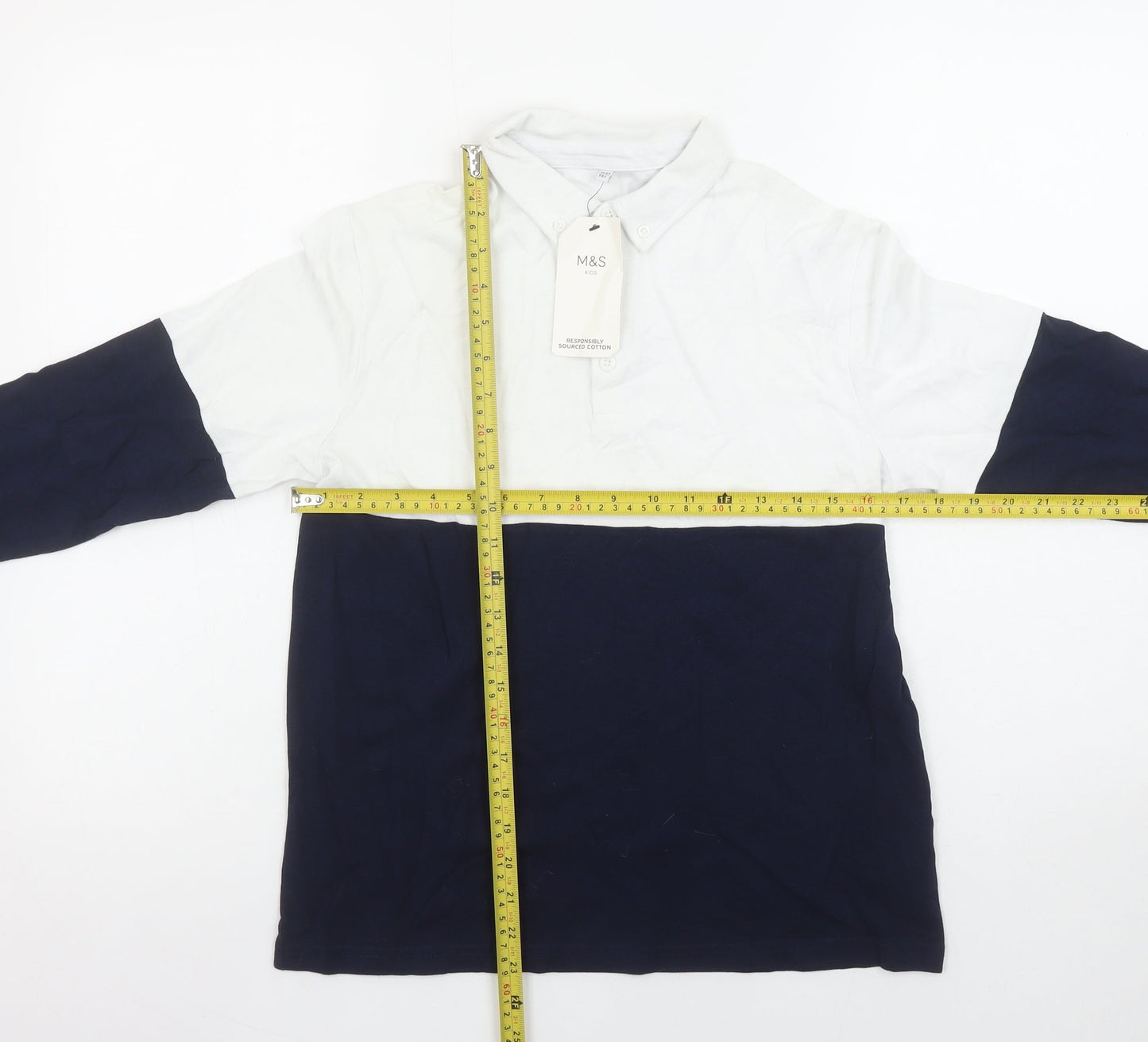 Marks and Spencer Boys Multicoloured Long Sleeve Cotton Polo Shirt 11-12 Years