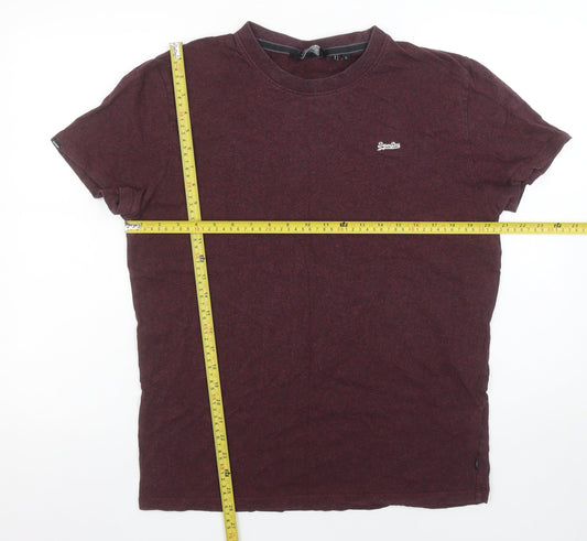 Superdry Men Burgundy Crew Neck Organic Cotton T-Shirt Size L