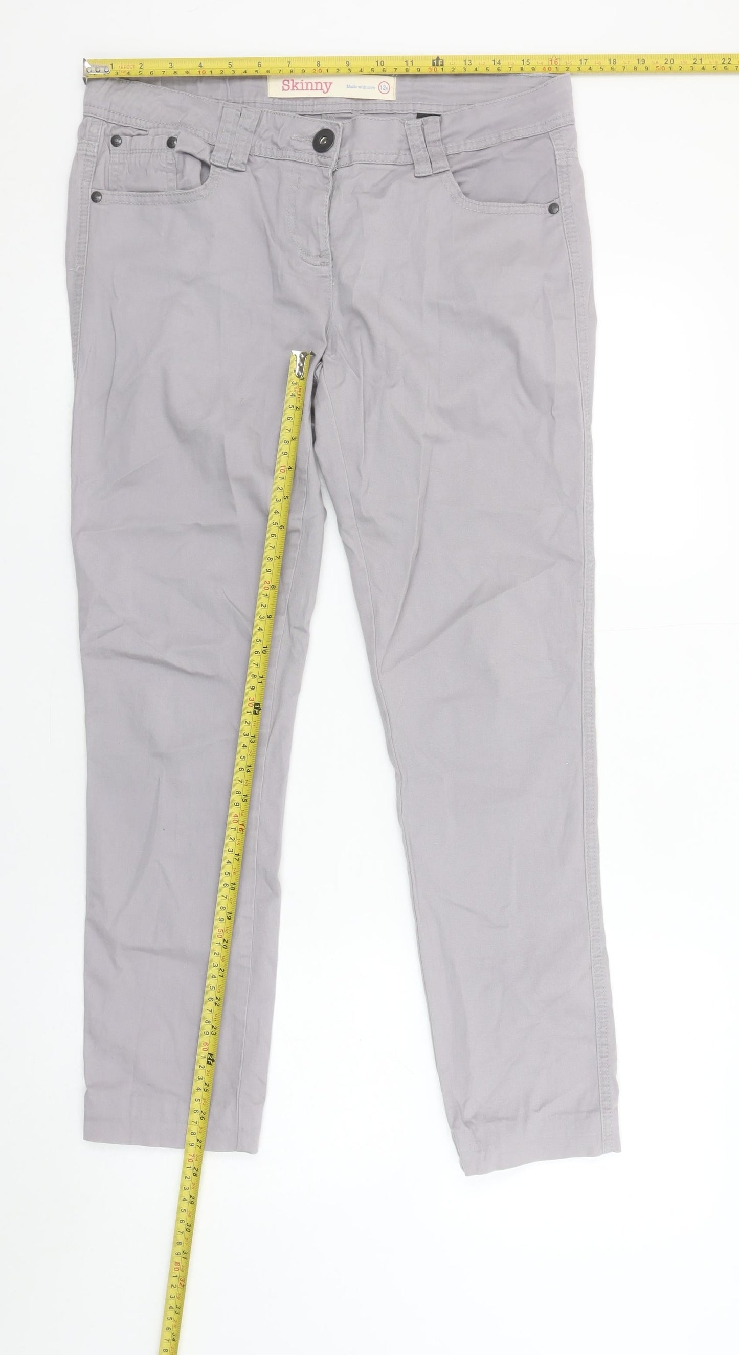 Next Womens Grey Skinny Twill Stretch Trousers Size 12