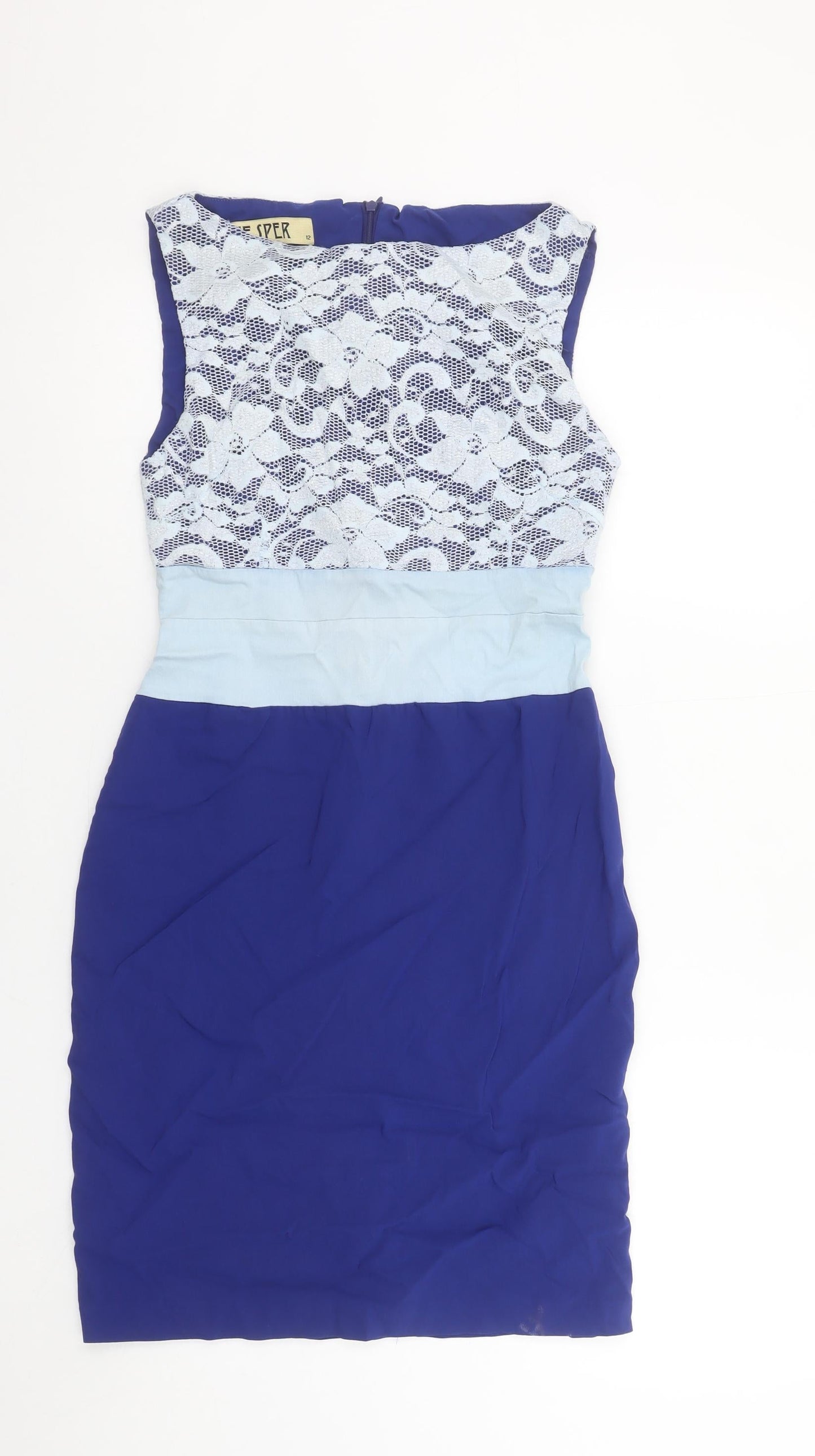 Vesper Women's Blue Lace Panel Bodycon Dress Size 12