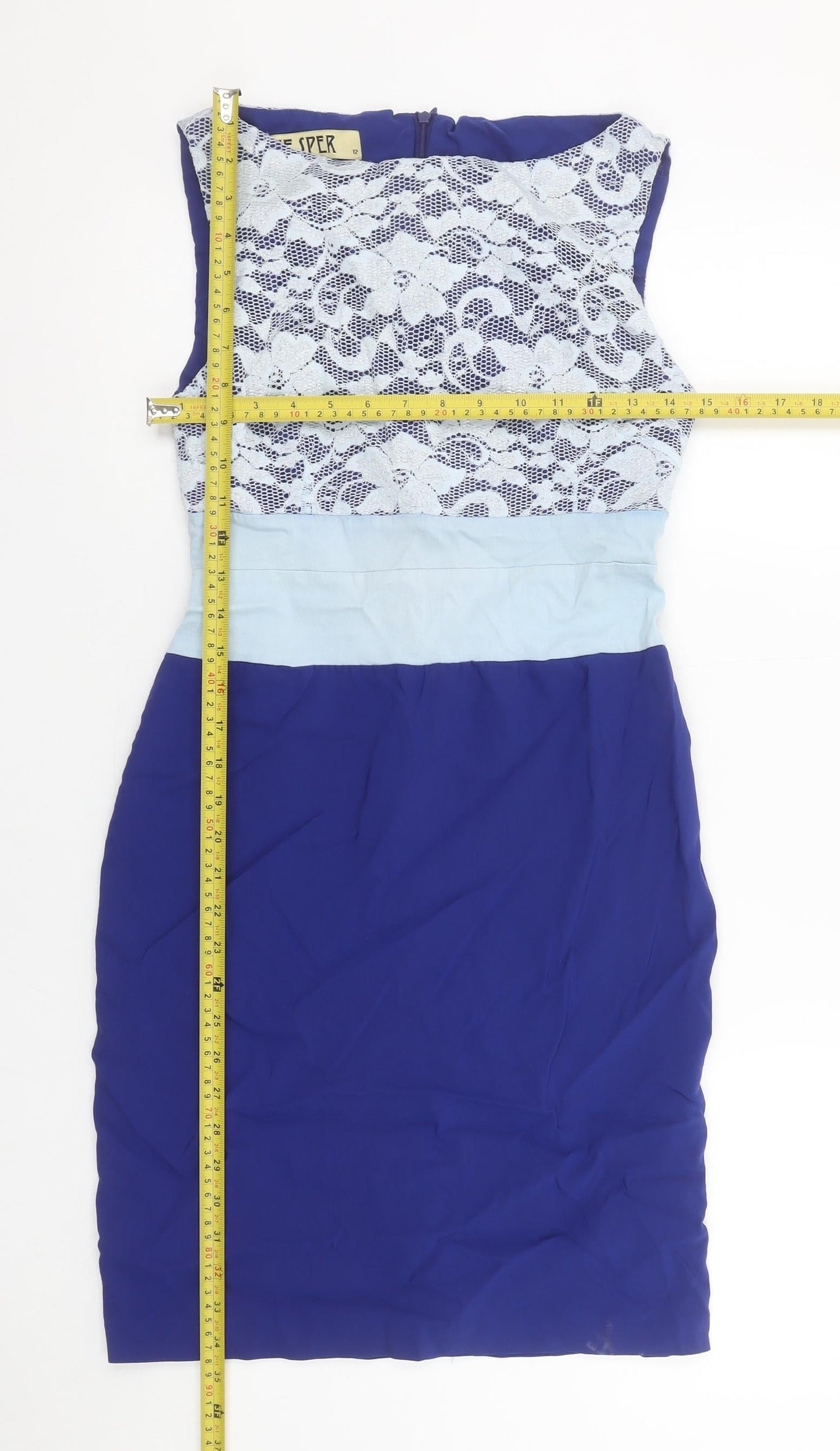 Vesper Women's Blue Lace Panel Bodycon Dress Size 12