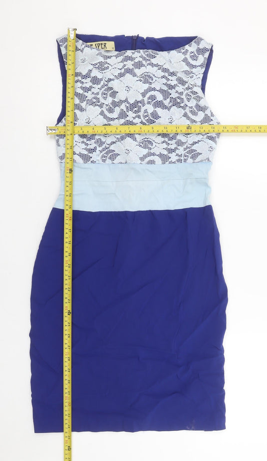 Vesper Women's Blue Lace Panel Bodycon Dress Size 12