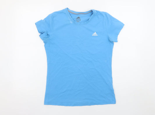 adidas Womens Blue Slim Fit Short Sleeve Cotton Blend T-Shirt M