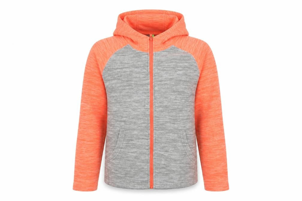 Front view of Mountain Warehouse girls’ grey & orange hooded full zip jacket 11-12 years