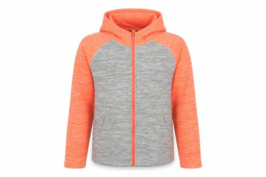Front view of Mountain Warehouse girls’ grey & orange hooded full zip jacket 11-12 years