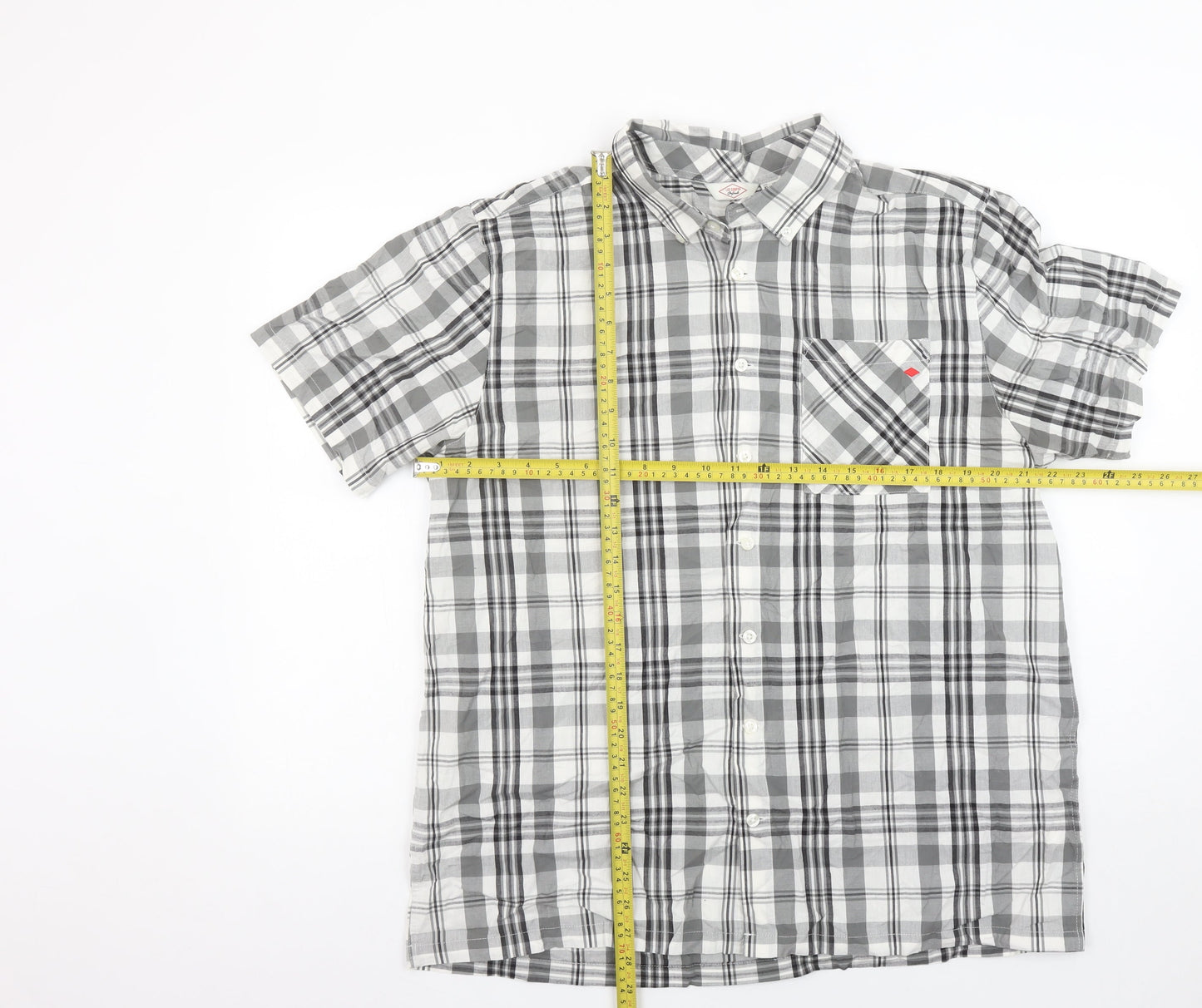 Lee Cooper Men's Grey Checked Short Sleeve Button-Up Shirt XL