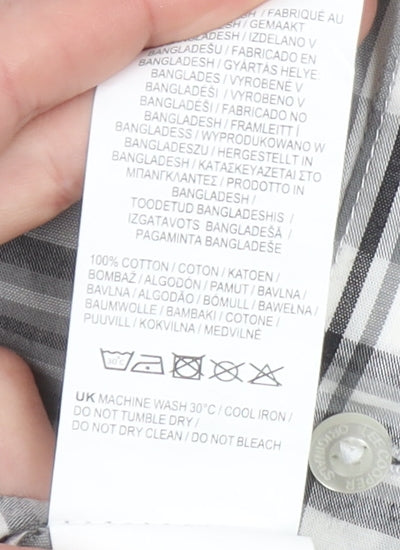 Lee Cooper Men's Grey Checked Short Sleeve Button-Up Shirt XL