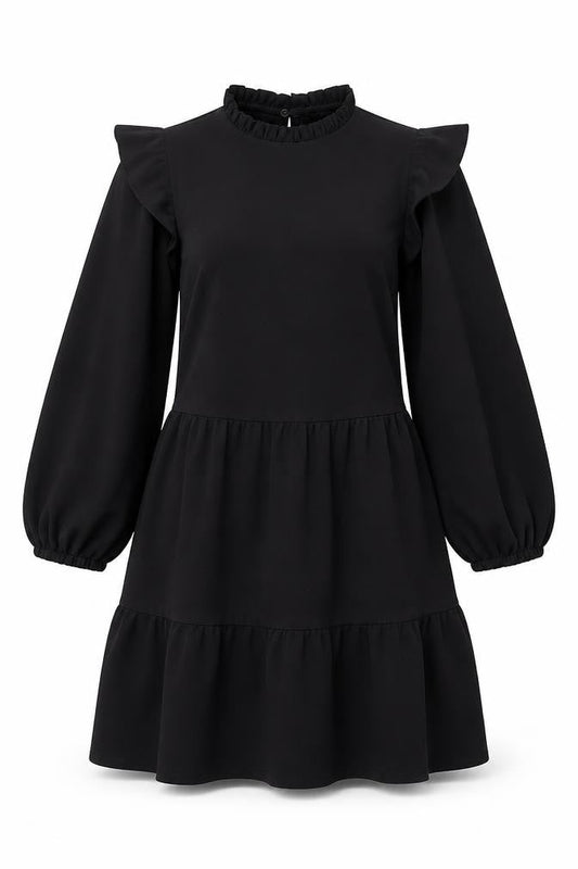 New Look Women Black Size 10 Fit & Flare Puff Sleeve Short Dress