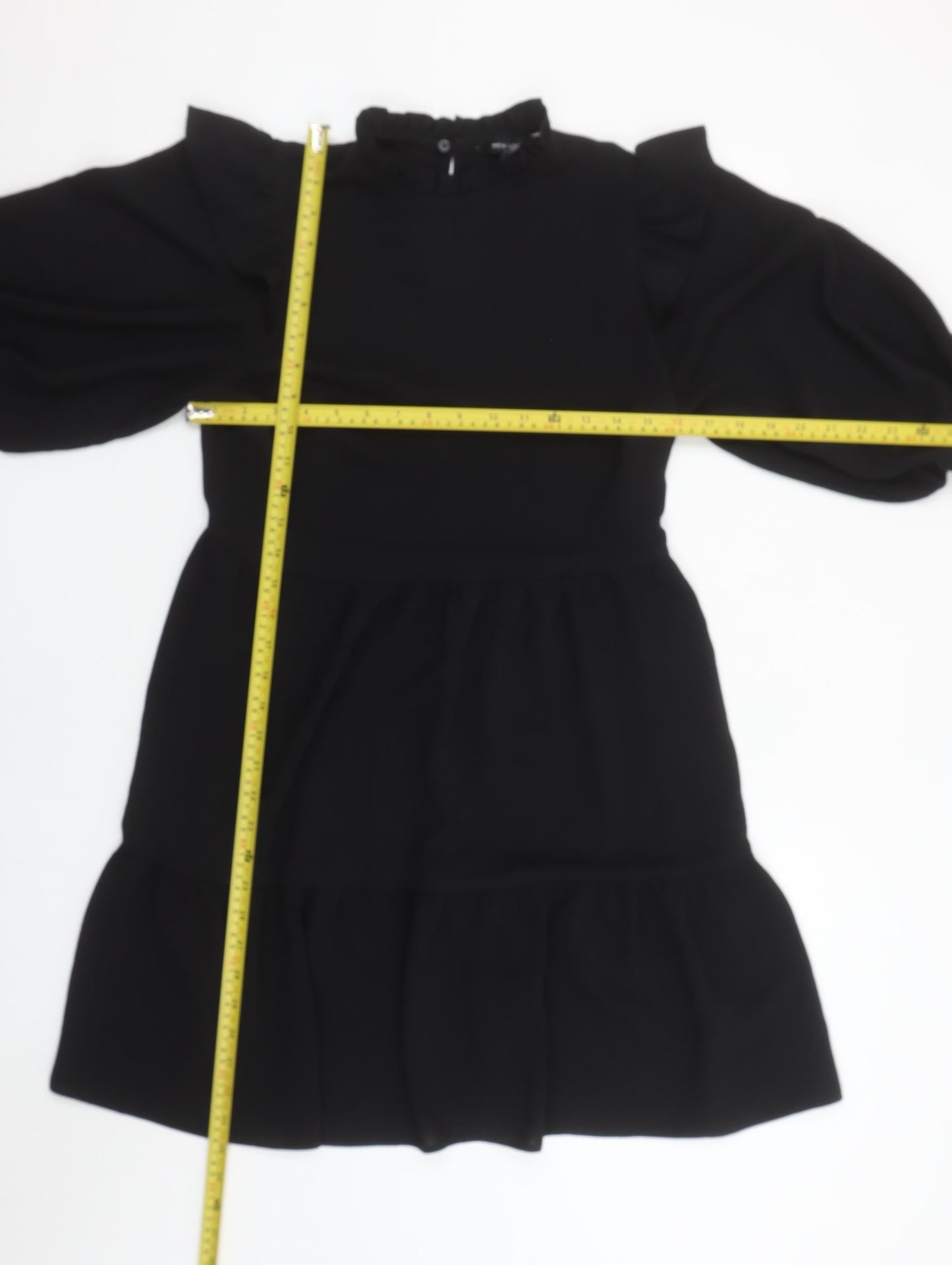 New Look Women Black Size 10 Fit & Flare Puff Sleeve Short Dress