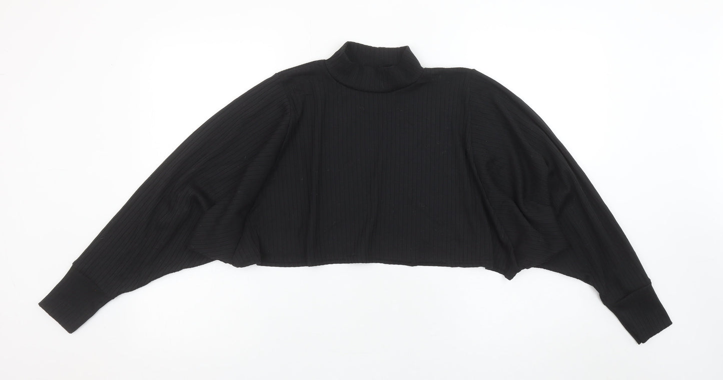 Boohoo Women’s Black Cropped Roll Neck Ribbed Long Sleeve Top Size 8