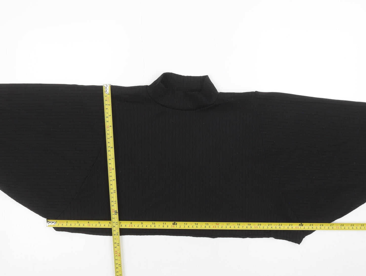Boohoo Women’s Black Cropped Roll Neck Ribbed Long Sleeve Top Size 8