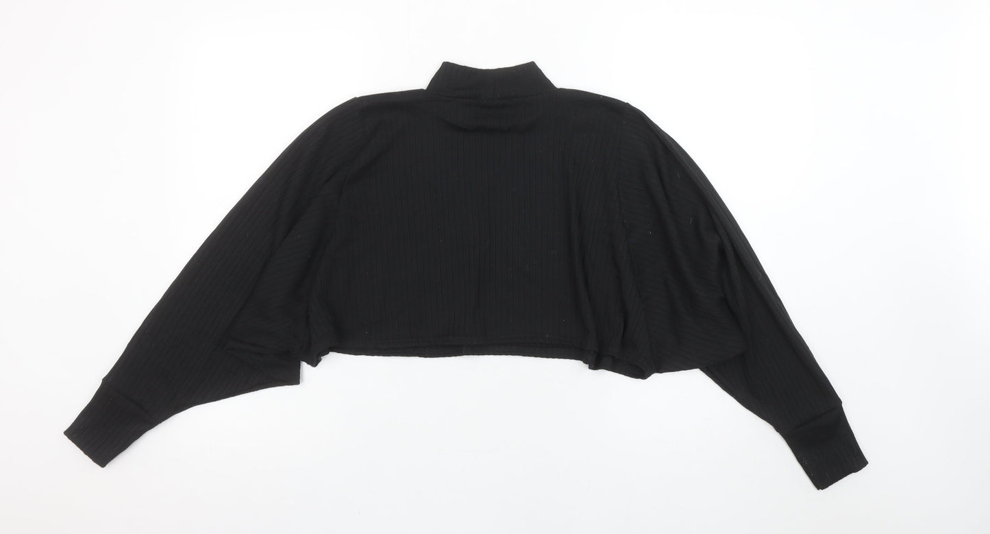 Boohoo Women’s Black Cropped Roll Neck Ribbed Long Sleeve Top Size 8