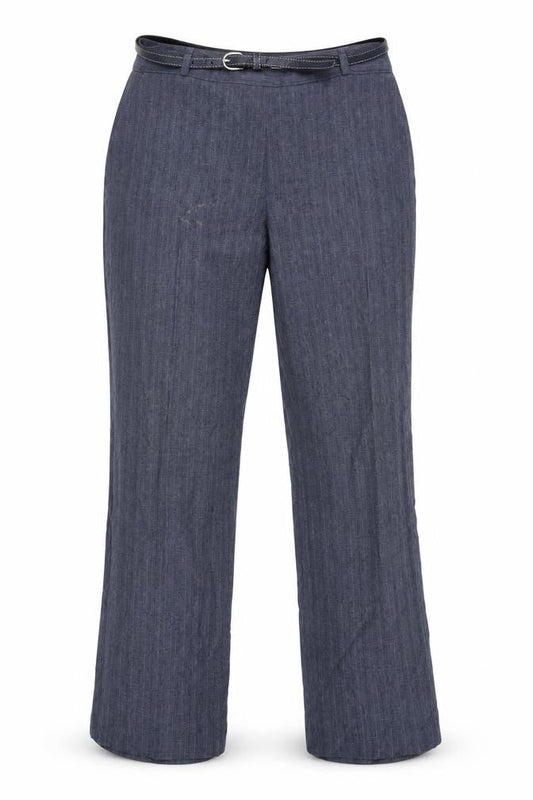 Marks and Spencer Women’s Blue Belted Straight Leg Trousers UK 10 Short