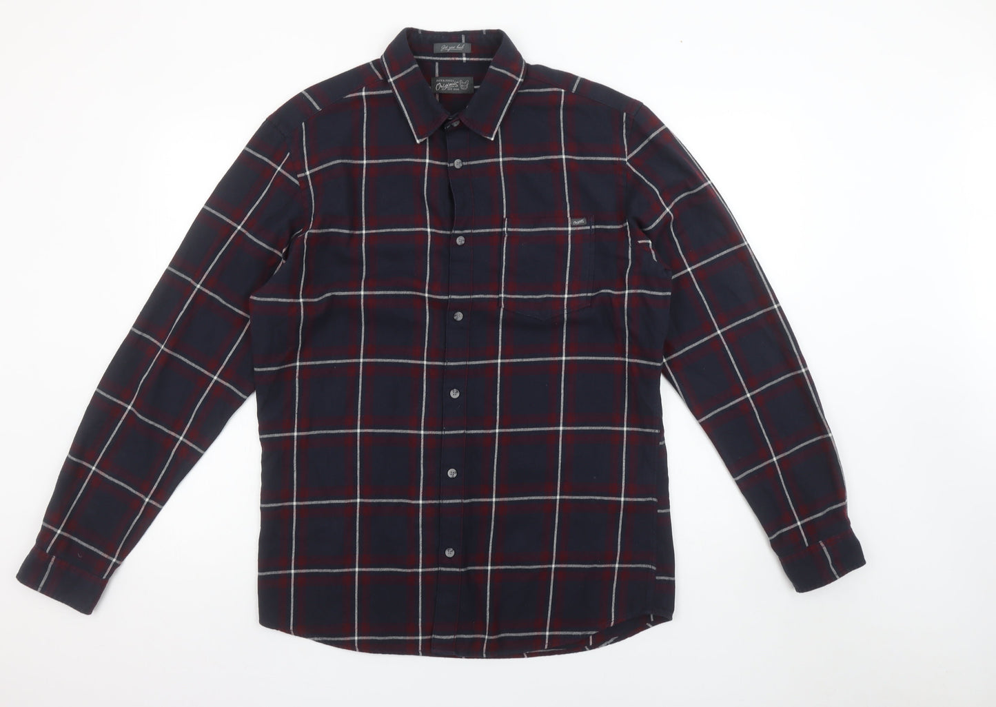 Jack & Jones Mens Blue Checked Long Sleeve Cotton Shirt Size L
