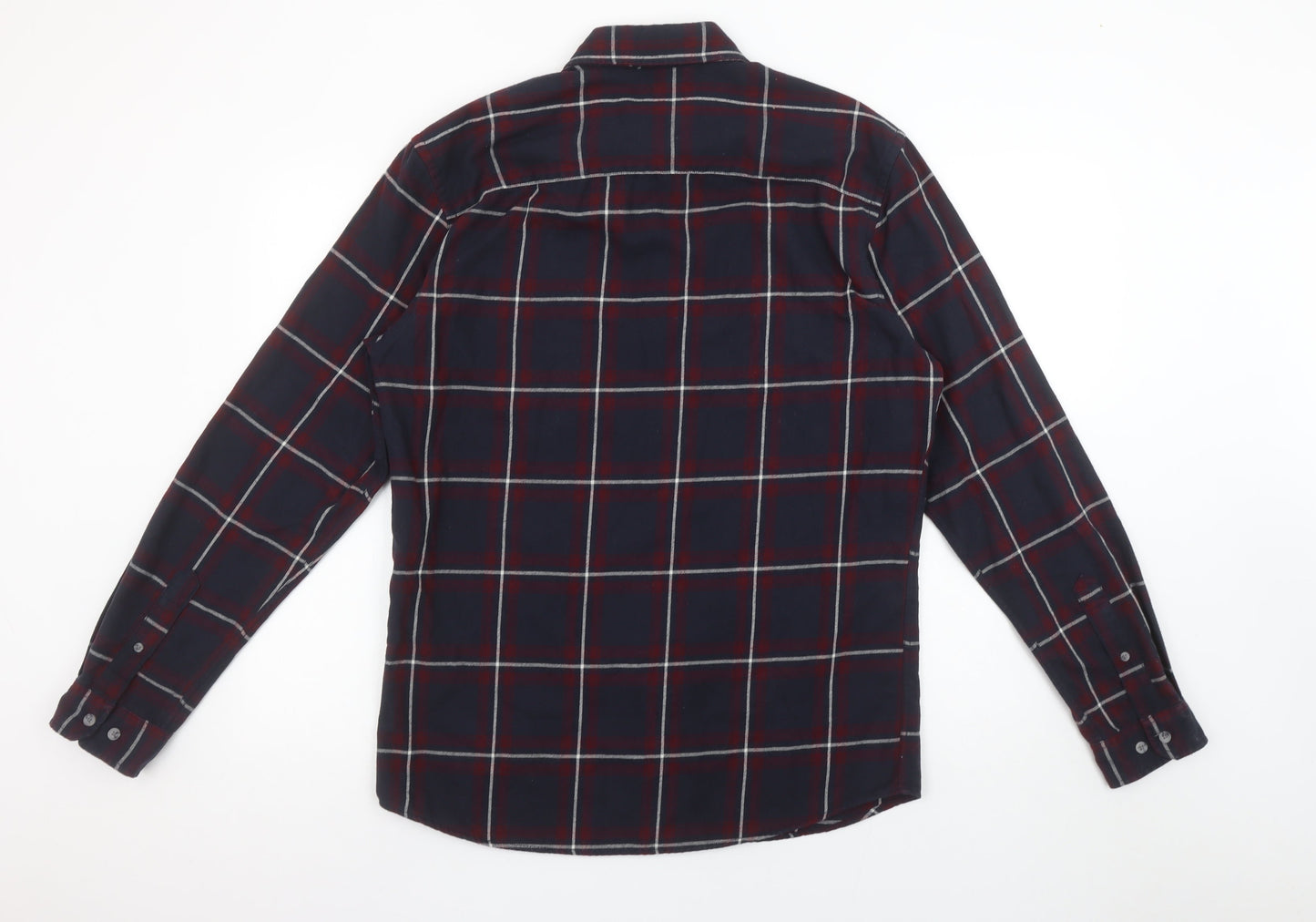Jack & Jones Mens Blue Checked Long Sleeve Cotton Shirt Size L