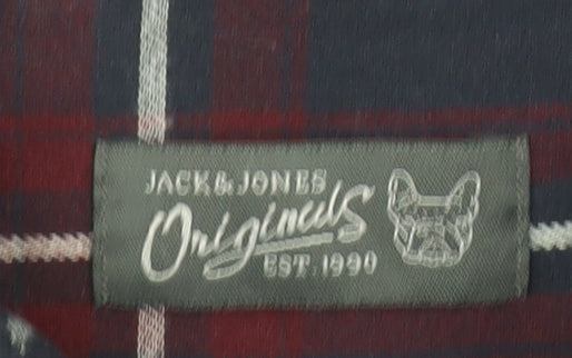 Jack & Jones Mens Blue Checked Long Sleeve Cotton Shirt Size L