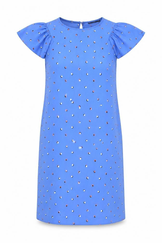 Zara Women Blue Polka Dot Shift Dress M Puff Sleeve