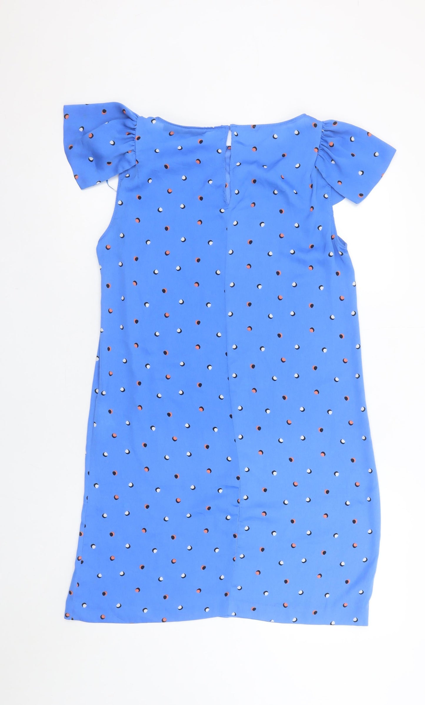 Zara Women Blue Polka Dot Shift Dress M Puff Sleeve